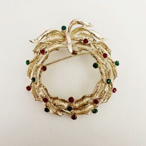 🎄Vintage Christmas Wreath Rhinestone Brooch